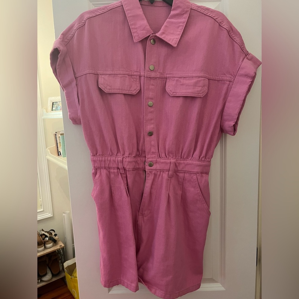 Pants store pink denim romper
